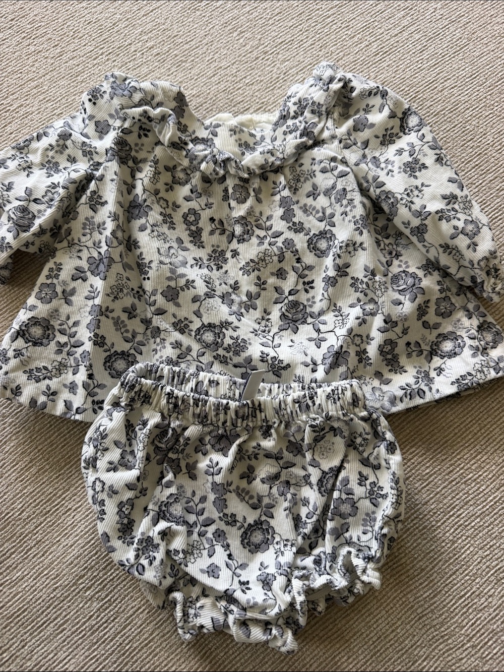 Janie and Jack Corduroy Dress & Bloomers Set - White with Gray Floral